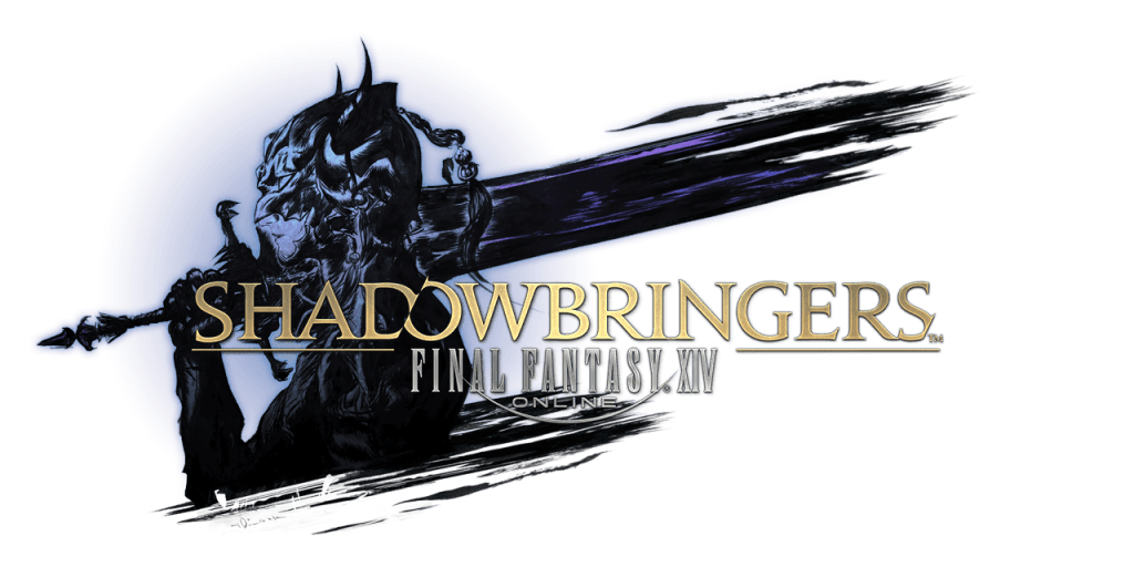A man in dark armor with a sword held over their should and the word 'SHADOWBRINGERS' below it