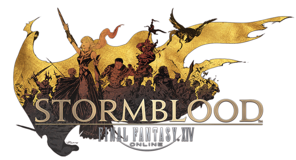 A group of red and black colored revolutionaries in front of a yellow banner with the word 'STORMBLOOD' below it.